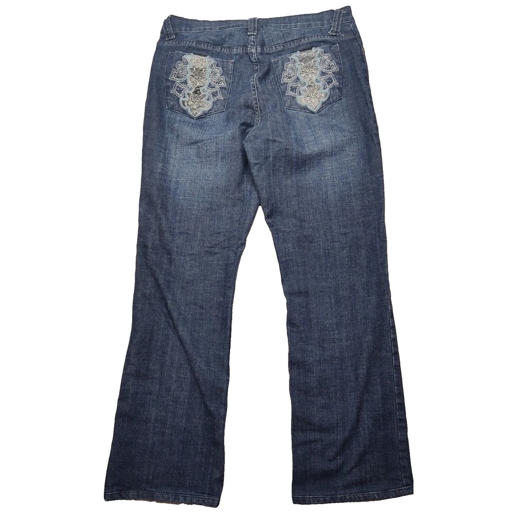 ZENA JEANS Women W34" L30" Embroidered Pockets Denim Dark Wash Blue Jeans